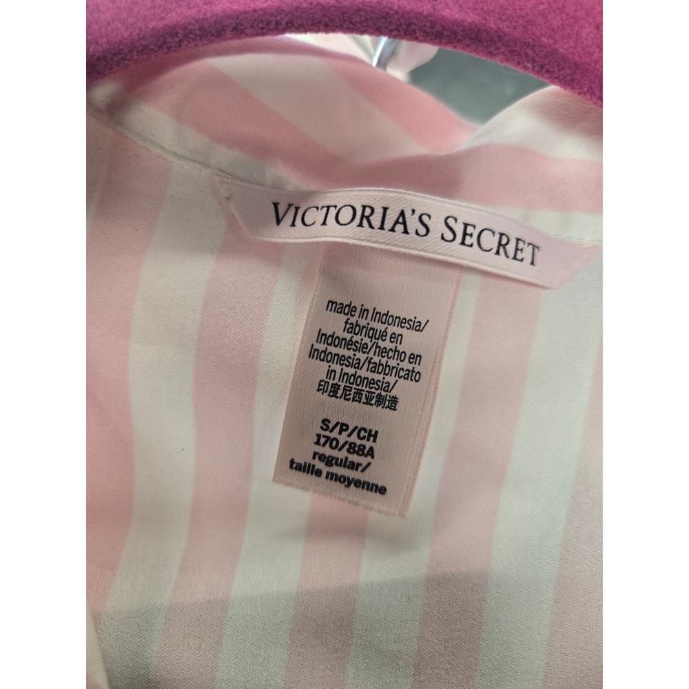 Victoria's Secret Pink White Stripe Satin Pajama Set Long Sleeve Pants Small - Picture 10 of 11